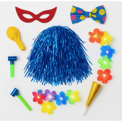 Peluca y Collar de flores luces led. www.bolsasdecotillon.com